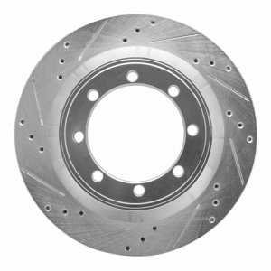 Ford E-Super Duty Brake Rotor (1) - Rear Left - R1 Concepts - Drilled & Slotted - Silver - `08-`20